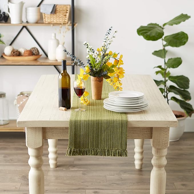 DII Variegated Tabletop Collection, Table Runner3x72, Olive Green