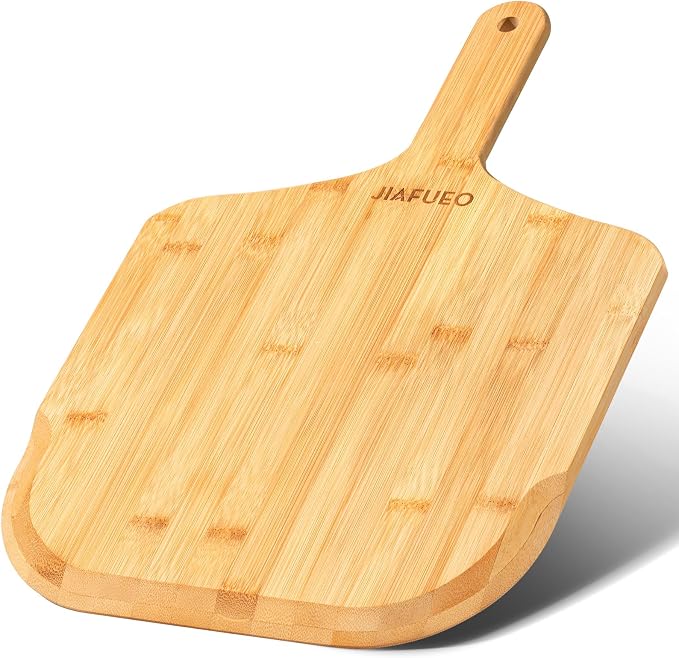 Pizza Peel 12 inch, Bamboo Pizza Paddle Spatula | Wooden Pizza Cutting Board for Cheese Bread Fruit Vegetables, Multi-Purpose Oven Accessories for Baking Homemade