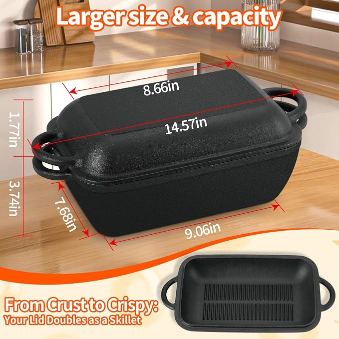 Oval Cast Iron Dutch Oven for Bread Baking, 6.35Qt Bread Baking Pan with Lid, Multi-Functional Dutch Oven Pot with Bread Baking Supplies for Bread Baking, Frying and Braising