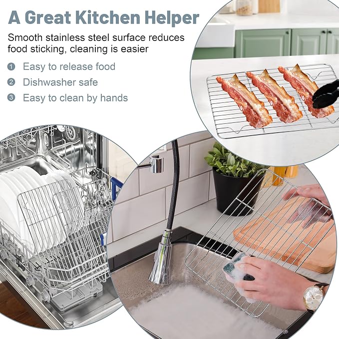 TeamFar Cooling Rack, 9.75” x 7.5” Stainless Steel Wire Baking Rack, 2PCS | for Cooking Roasting Grilling, Fit for Oven Pan, Oven & Dishwasher Safe, Non-toxic & Heavy-Duty