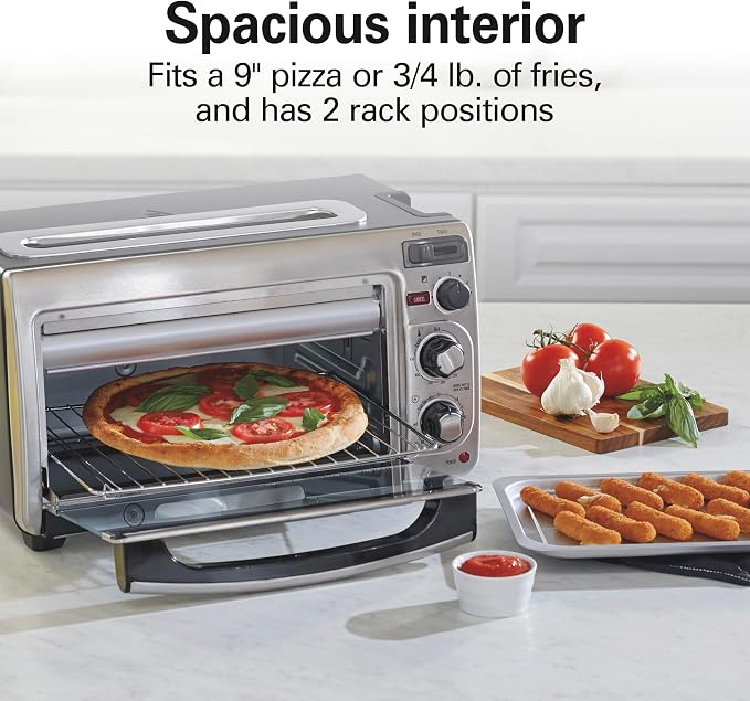 Hamilton Beach 2-in-1 Countertop Toaster Oven and Long Slot 2 Slice Toaster | Bake, Broil Toast | 2 Rack Positions | 60 Minute Timer | Automatic Shut Off | Shade Selector | Stainless Steel | 31156J
