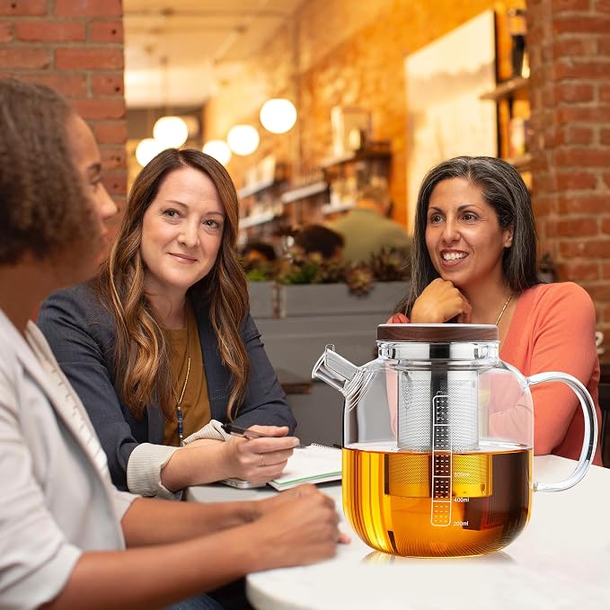 Glass Teapot with Infuser and Lid - 40oz Borosilicate Glass Teapot with Heat-Resistant Handle, Stainless Steel Mesh Infuser for Loose Leaf & Blooming Tea, Stovetop & Microwave Safe
