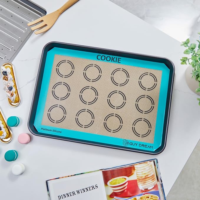 GUYDREMAT 2PCs Silicone Baking Mat with Measurements for Cookies - 16 1/2” x 11 5/8” - Reusable Premium Food Grade Silicone Cookie Sheets - Heat Resistant Silicone Oven Mat