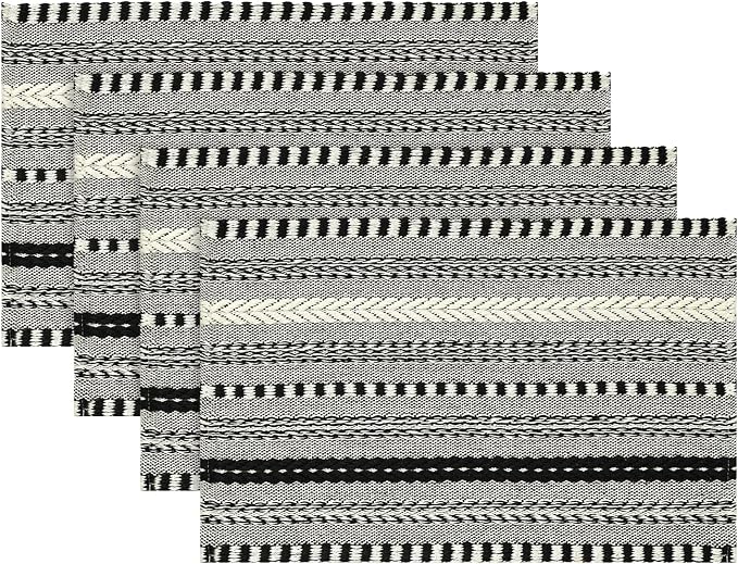 Artoid Mode Black Farmhouse Woven Braided Stripe Placemats Set of 4,12x18 Inch Seasonal Holiday Table Mats Party Kitchen Dining Decoration