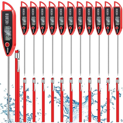 12 Set Digital Food Thermometer Long Probe Instant,Red | Waterproof for Water, Liquid, Candle and Cooking Meat Thermometer Read for Kitchen BBQ Grill Candy