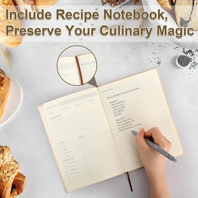 4 Piece Baking Set | 3 Baking Sheets & 1 Recipe Notebook | Nonstick Cookie Sheets for Baking Supplies | No Rust & No Toxic | Half Pan & Jelly Roll Pan & Quarter Sheet & Blank Recipe Book Combo