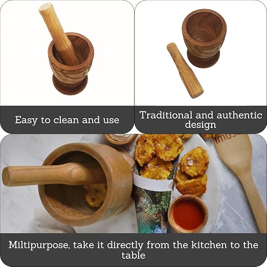 IMUSA USA LIS-005W Jumbo Mortar with Pestle, Wood | Versatile for Garlic and More