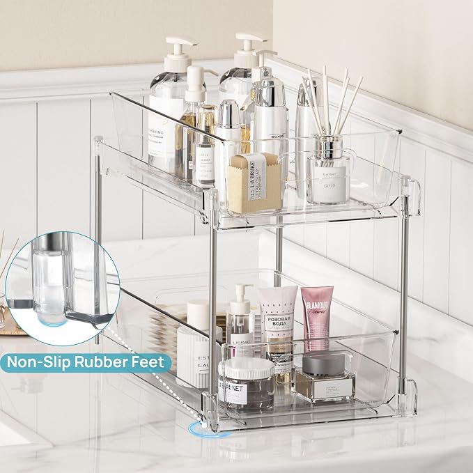 Vtopmart 2 Pack Pull Out Bathroom Under Sink Organizer (S-Standard) | Slide-out drawers, Multi-purpose storage, Clear visibility, Easy Set-up