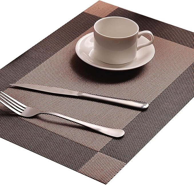 Table Placemats Dining Table Place Mats Set of 6 Heat Resistant Insulation Non-Slip Vinyl for Kitchen Dining Room 18" * 12" Brown
