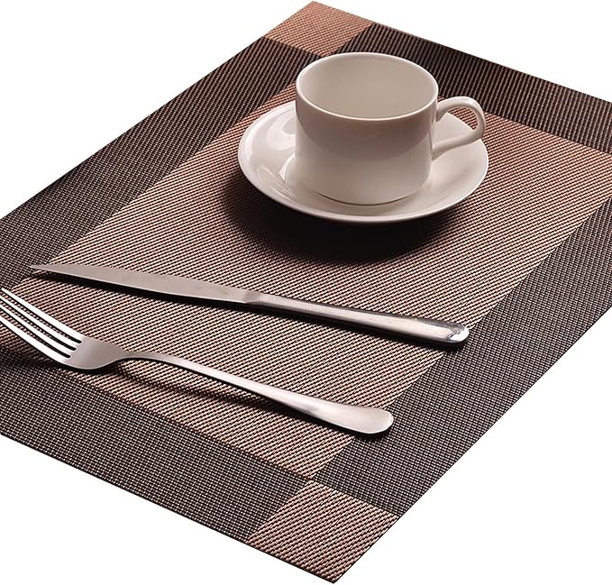 Table Placemats Dining Table Place Mats Set of 4 Heat Resistant Insulation Non-Slip Vinyl for Kitchen Dining Room 18" * 12" Dark Brown