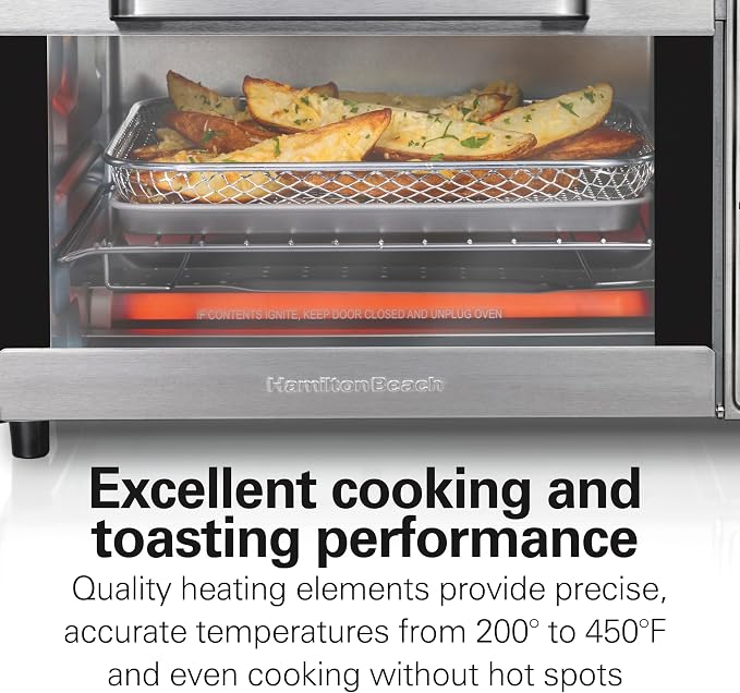 Hamilton Beach 4 Slice Countertop Air Fryer Toaster Oven Combo | Air Fry, Bake, Broil, Toast | 30 Minute Timer | Automatic Shut Off | 200 to 450ºF Adjustable Temp | Stainless Steel | 31403J