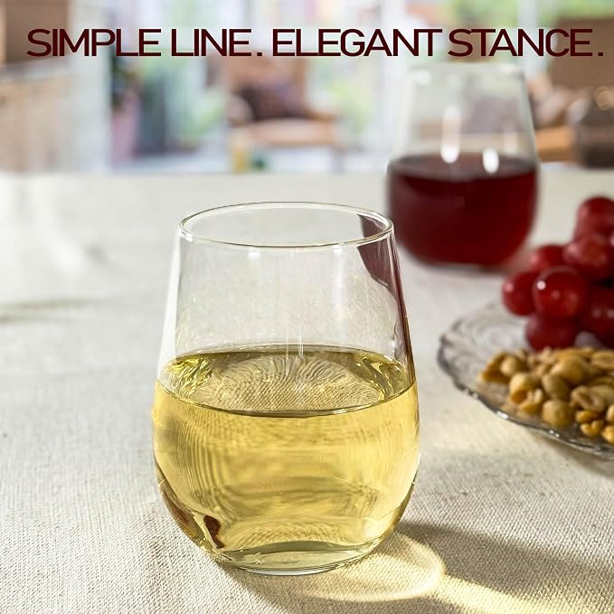 Stemless Wine Glasses Set of 6, Clear Tumblers for Red & White Wine, Cocktails, Scotch, Juice and Water, Drinking Glasses for Home Bar, Parties, Birthday, Wedding and Restaurant