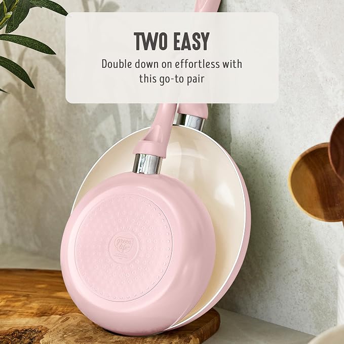GreenLife 2 Piece (8" & 10") Ceramic Nonstick Skillet Set, Blush Pink | PFAS-Free Nonstick Coating, Frying Pans, Omelet Pans, Everyday Pan, Induction Ready, All Stovetop Compatible, Dishwasher Safe