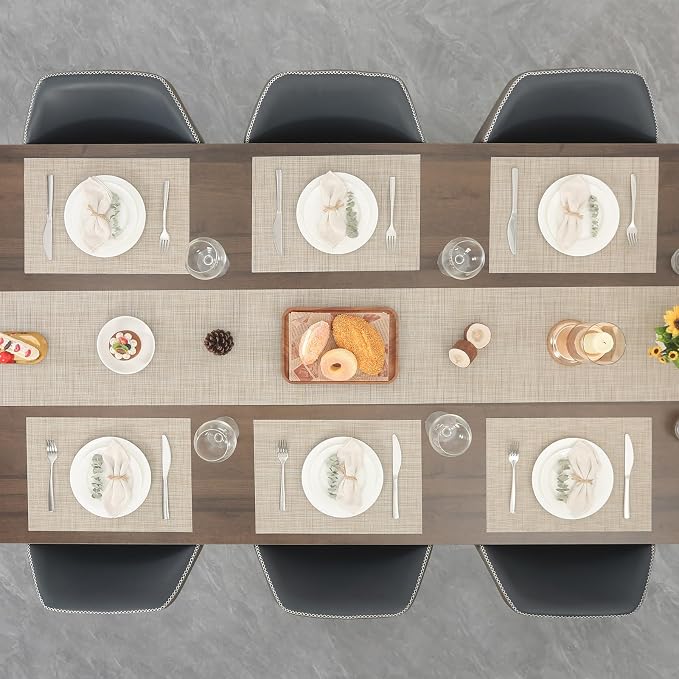 Myir JUN Placemats Set of 6 Kitchen and Dining Table Placemats | Vinyl Placemats Place Mats Indoor/Outdoor Set of 6 Washable Table Mats Non-Slip Place mats for Dining Table, Beige