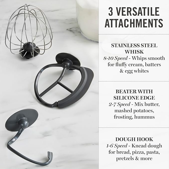 Martha Stewart 5.3QT Tilt Head Stand Mixer, 12 Speeds, Stainless Steel Bowl | Dough Hook, Stainless Whisk, Beater, Removable Splash Shield, Bread, Cake & Whipping, Electric Kitchen Mixer, Sky Blue