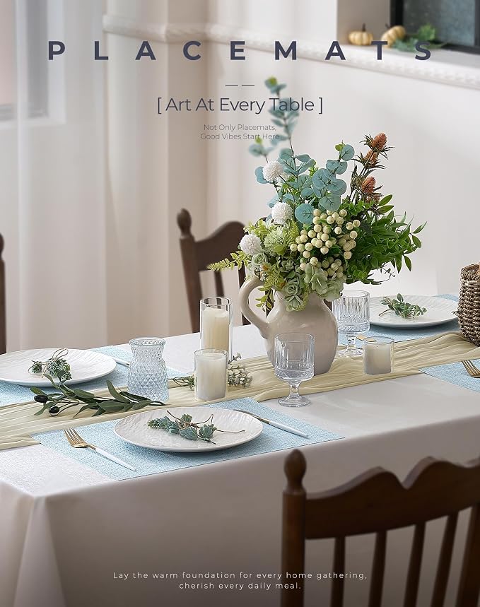 Leetaltree Soft Sky Blue Woven Placemats Set of 24 - Heat Resistant Non-Slip Place mats for Dining Table, Washable Durable PVC Vinyl Woven Table Mats(Sky Blue, 24)