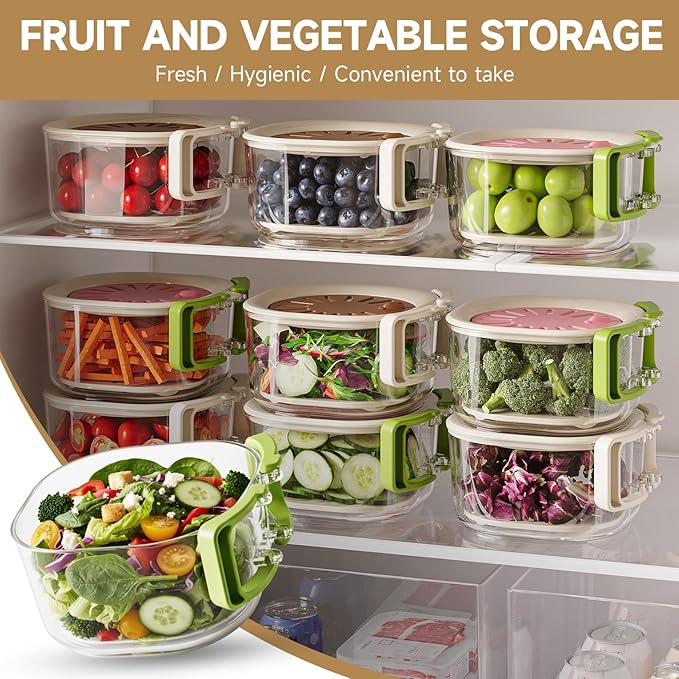 Fruit Vegetable Washing Bowl with Strainer, Multifunctional Produce Washer, Berry Container, Lettuce Keeper for Fridge Refrigerator Organization, Portable Strainers and Colander for Kitchen (Brown)