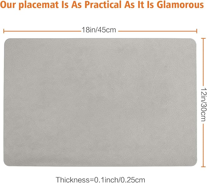 Light Gray Vinyl Placemats Set of 8 Waterproof Wipeable Table Mats | Heat Resistant Easy Clean Place Mats Faux Leather Table Mats Washable PVC Table Placemats for Dining Table(Light Gray)