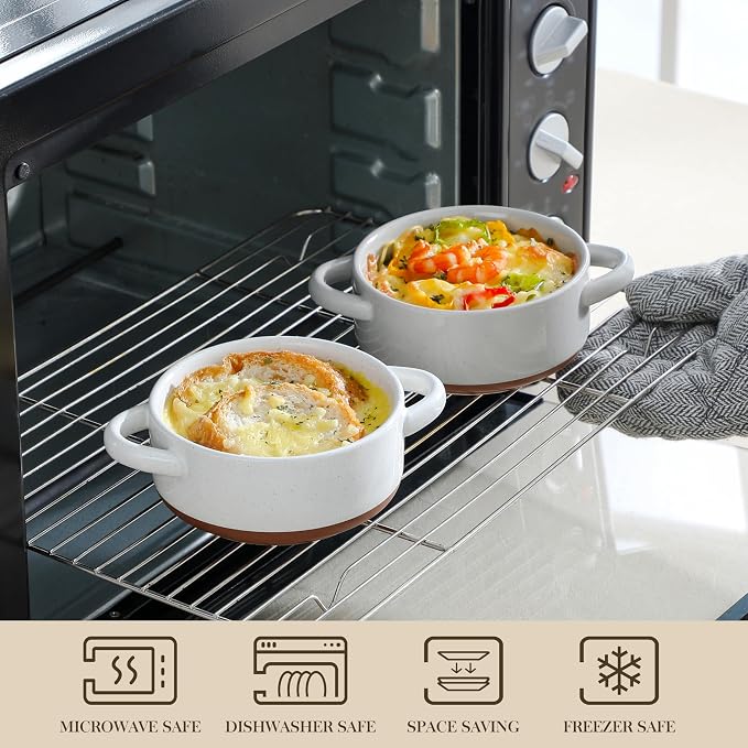 MALACASA 12 OZ Small Casserole Dishes for Oven, Mini Cocotte Set of 4 | Ramekins with Lids and Handles, Ceramic Mini Dutch Oven Set of 4, Single Serving, Oven, Dishwasher Safe, Multicolor