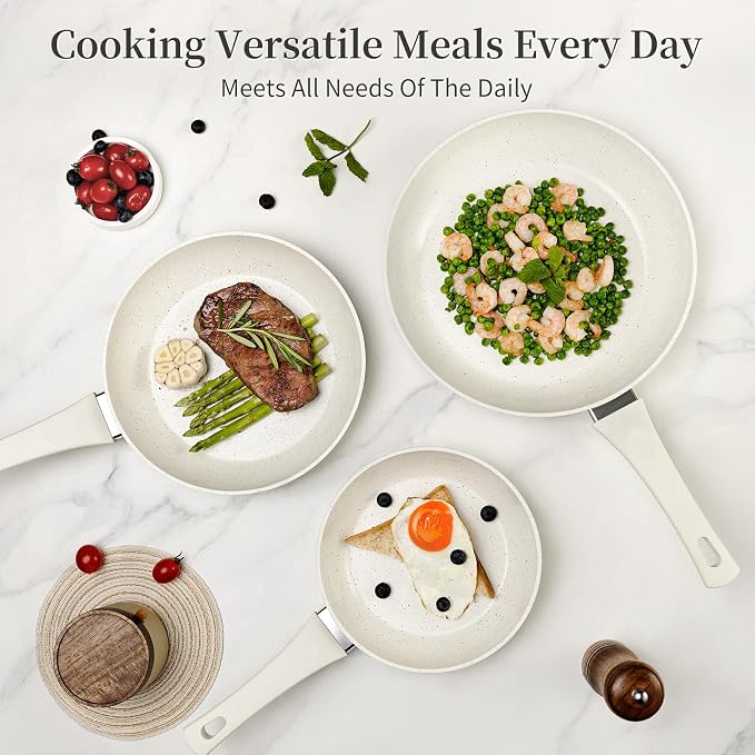 Innerwell Nonstick Ceramic Frying Pans Skillets Set 8"+9.5"+11" | No Toxic Egg Omelette Frying Pan Set, All Stove Compatible, Healthy Granite Induction Cooking Pan, PFOA & PFAS Free