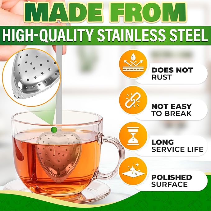 10 Pcs Heart Tea Infuser, 5.52 Inch, Stainless Steel Steeper | Heart Tea Strainer Bulk; Rust-Resistant; Dishwasher Safe; Secure Clasp, Easy Brewing Design; for Parties & Gifting