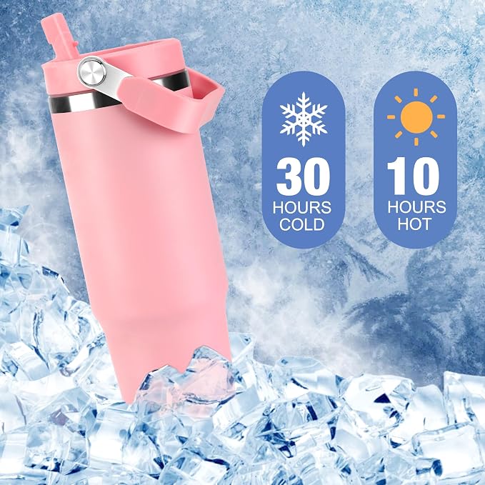TaroKitc 30 oz Tumbler with Handle and Flip Straw, Triple-Wall Vacuum Insulated Water Bottle, Leakproof Reusable Travel Mug for Home, Outdoors, Fit in Car Cup Holder, Cold for 30 Hrs,Sea Blue
