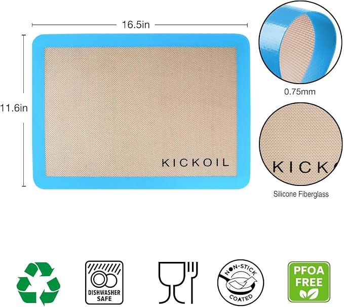 Silicone Baking Mats Set of 3, Non-Stick Reusable BPA-Free Oven Liners | Non Slip Silicone Baking Sheet for Cookies, Macarons, Bread and Pastry, Dishwasher Safe, 16.5'' x 11.6''(Half)