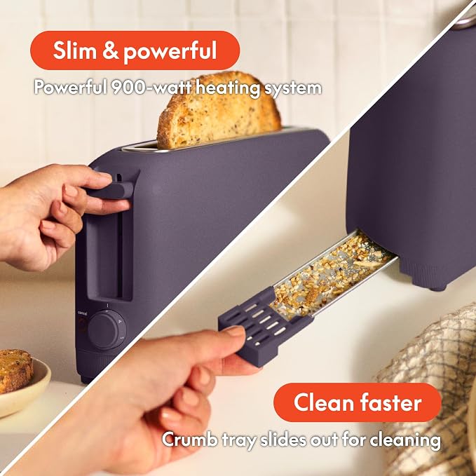 bella Fits-Anywhere™ 2-Slice Slim Toaster, Long Slot & Extra Wide, Plum