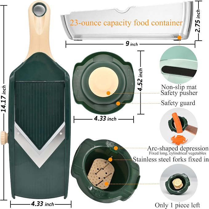 NACOLUS Adjustable Mandoline Slicer for Kitchen - Ultra Sharp V-Blade with Container, Julienning Slicer for Potatoes, Apples, Onions, Tomatoes