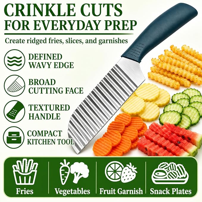 Suuker Crinkle Cut, Stainless Steel Wave Cutter | Ergonomic Handle, For Veggies, Potato, French Fry, For Cucumber, Carrot, Fruit, Wave Chopper
