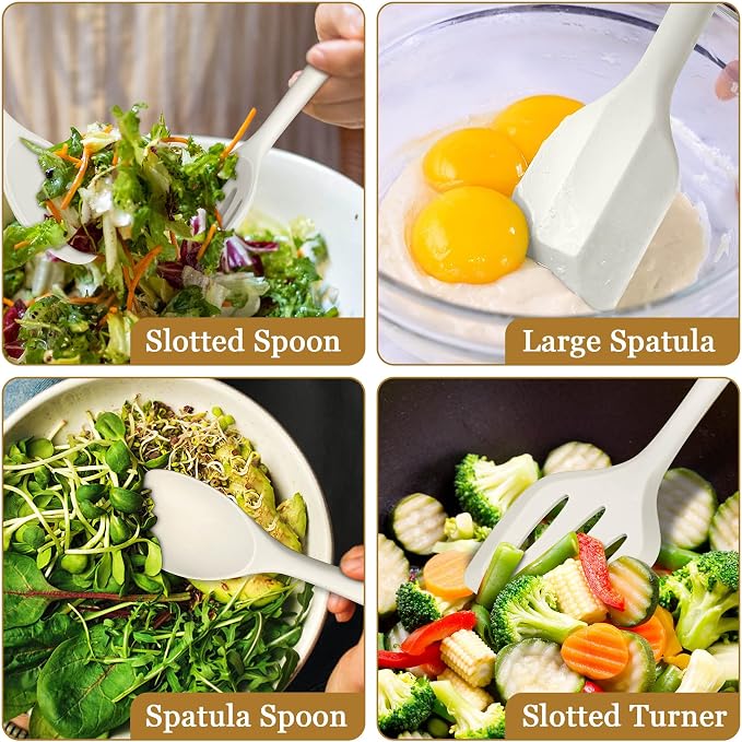 LIANYU 8Pcs Kitchen Cooking Utensils Set, Nonstick Silicone Utensil Sets | Heat Resistant Kitchen Gadgets Essentials for Nonstick Cookware, with Spatula, Spoon, Tuner, Ladle, Dishwasher Safe, White