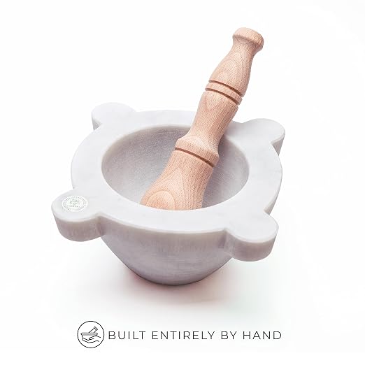 Bembo White Carrara Marble Mortar and Pestle – Genovese Model Ø 20 cm / 7.9″ – Made in Italy – Import Duty Included – No Additional Import Charges
