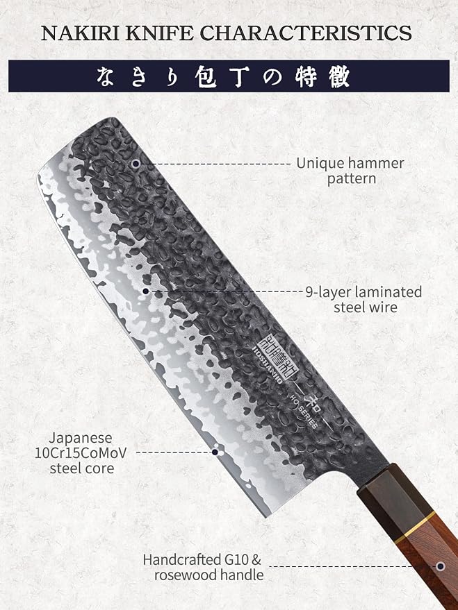HOSHANHO 7" Nakiri Knife, Handcrafted Razor Sharp Meat Vegetable Cleaver | High Carbon Steel Asian Chopping Chef Knife, Multipurpose Vegetable Kitchen Knife with Gift Box for Men and Women