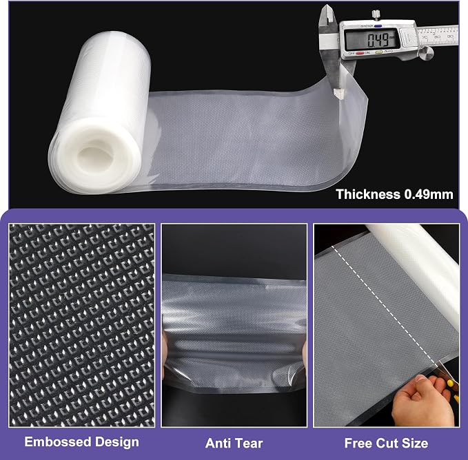 CAREGY Food Vacuum Sealer Rolls Bags 8 Pack | 4 Rolls 8'' x 20' & 4 Rolls 11''x 20', Commercial Grade BPA Free Embossed Food Saver Bag Rolls for Meal Prep & Food Storage