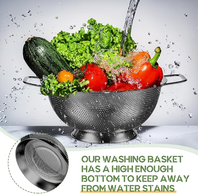 3 Pcs Stainless Steel Colander Set Colander Bowl and Sieves 1/3/5 Quart Metal Mesh Strainer Net Basket with Handles Food Spaghetti Strainer for Kitchen Draining Pasta Rinsing(Black)