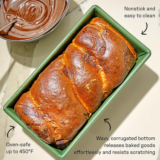 Great Jones Nonstick and Non Toxic Loaf Pan - 8.5 x 4.5 (Raspberry) | Pink Heavy-Duty Aluminized Steel Bread Pan | Ridged Bottom for Easy Release, Oven-Safe 450°F, Dishwasher-Friendly