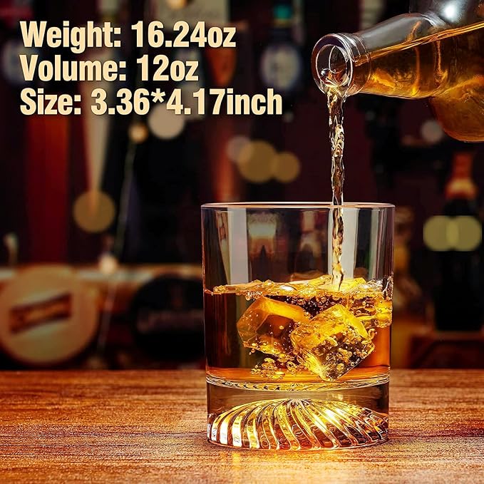 OPAYLY Whiskey Glasses Old Fashioned Glasses Set of 4 12oz Rocks Glasses Gift for Men Women Drinking Bourbon Scotch Cocktails Rum Cognac Vodka at Home Bar