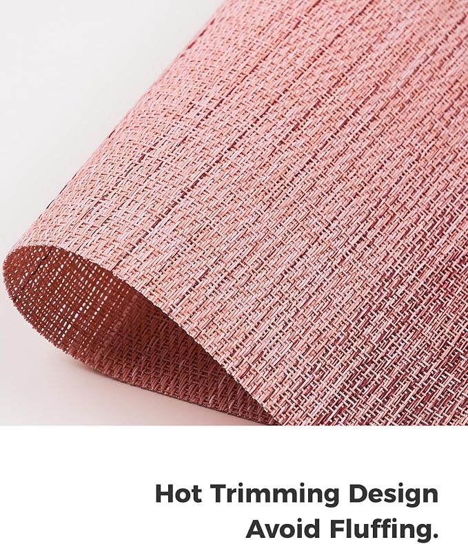 Leetaltree Gradient Pink Woven Placemats Set of 4 - Heat Resistant Non-Slip Place mats for Dining Table, Washable Durable PVC Vinyl Woven Table Mats(Gradient Pink, 4)