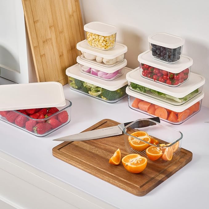 Glass Food Storage Containers with Lids — 6 Piece — 24.4 oz Glass with BPA-Free Leakproof Stackable Lids — Microwave, Oven & Dishwasher Safe — Ideal for Meal Prep & More - Vanilla Mist
