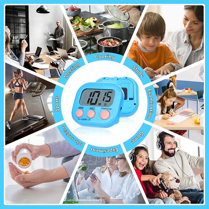 Mwellewm Kitchen Timer 6 Packs Digital Timers for Classroom Small Magnetic Countdown Stopwatch for Cooking Mini Loud Alarm Stop for Kitchen Study Work Baking Sports Games Timer Clock