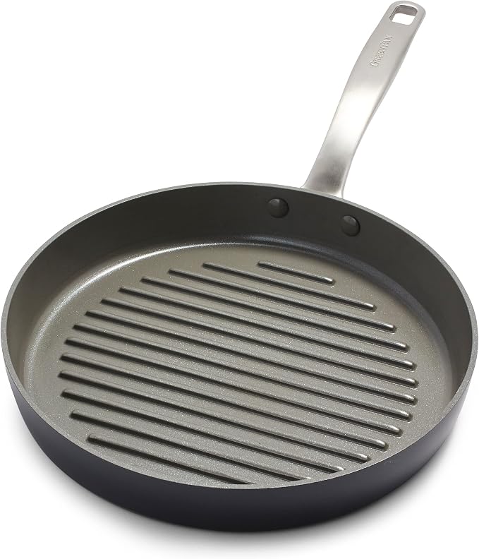 GreenPan Chatham Hard Anodized Healthy Ceramic Nonstick, 11" Grill Pan, PFAS-Free, Dishwasher Safe, Oven Safe, Gray