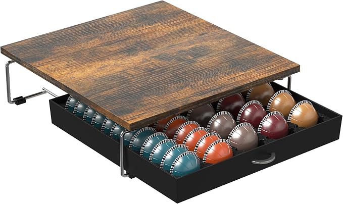 Deco Brothers Vertuo Pod Holder Drawer, Fits 30 Large or 60 Small Capsules | Compatible with Nespresso Pods, Rustic Brown