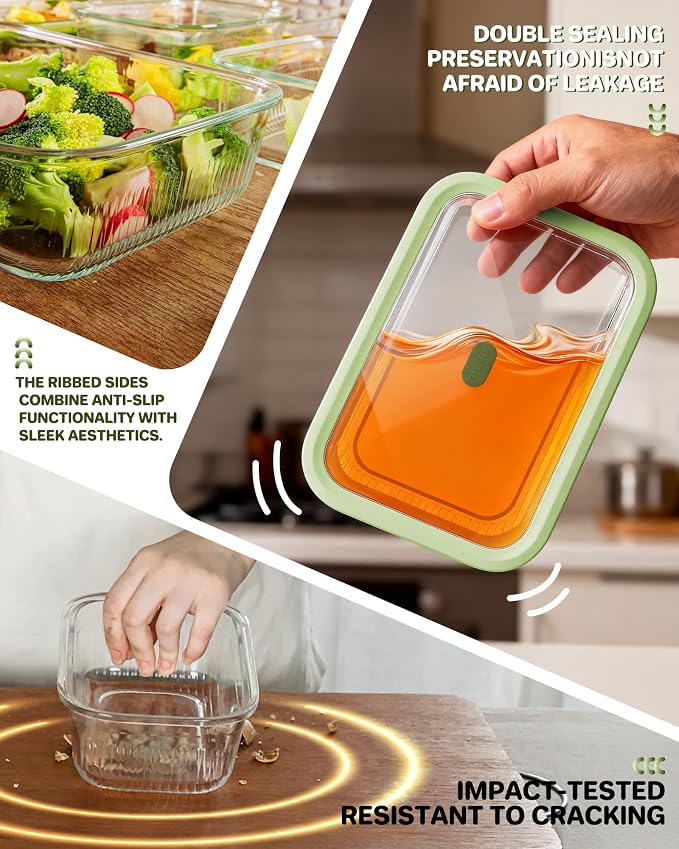 4-Pack Glass Container Set (2x 4.7 Cup & 2x 9.3 Cup), Ultimate Food Storage & Meal Prep with Easy-Open Valve, Tempered Glass Lids, Leakproof, Freezer to Oven Safe