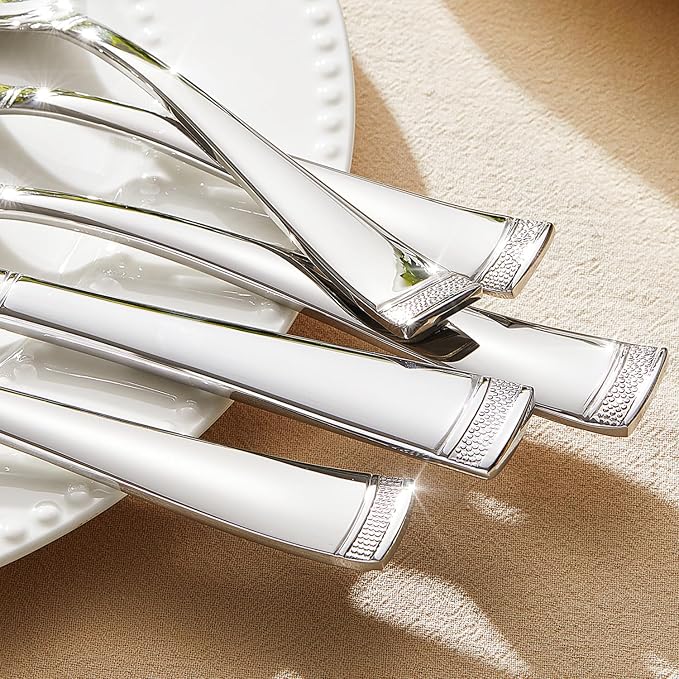 20-Piece Flatware Set, 18/10 Stainless Steel Silverware Set for 4 | Bead Edge Design, Mirror Polished Finish, Dishwasher Safe, Elegant Table Setting, Ideal for Daily Meals & Entertaining