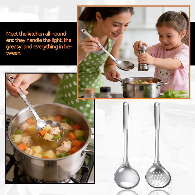 Serving Utensils Set for Partie, Stainless Steel Metal Serveware Flatware Large Serving Spoons, Slotted Spoons, Forks, Tongs, Soup and Skimmer Spoon, Cake Server for Buffet, Party, Catering