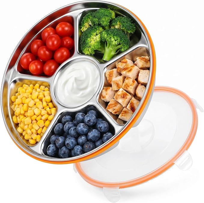 Divided Serving Tray with Lid, Fruit Tray with Lid for Home Party | Food-grade stainless steel divided serving tray with lid, leakproof, easy clean, for families, fruit, parties & picnics.