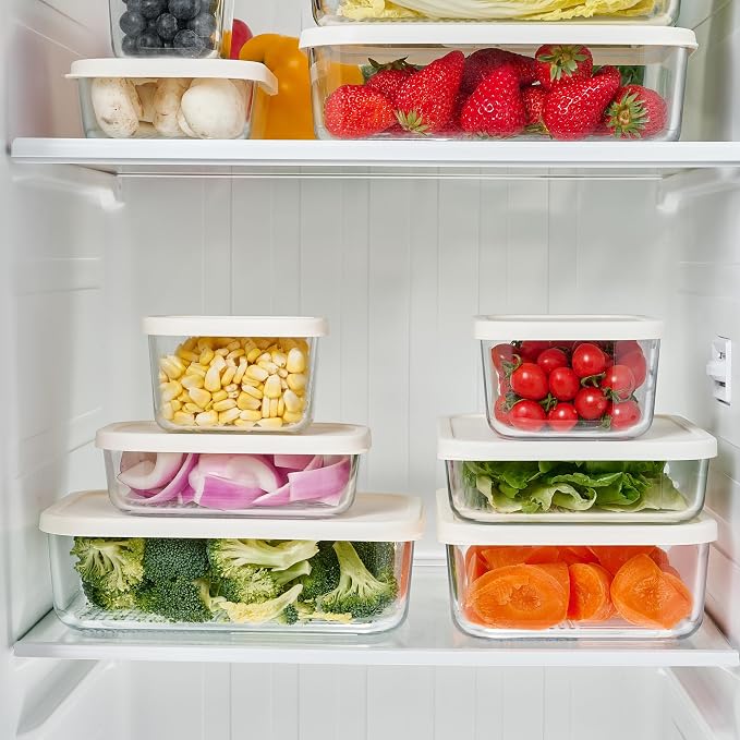 Glass Food Storage Containers with Lids — 6 Piece — 17.6 oz Glass with BPA-Free Leakproof Stackable Lids — Microwave, Oven & Dishwasher Safe — Ideal for Meal Prep & More - Vanilla Mist