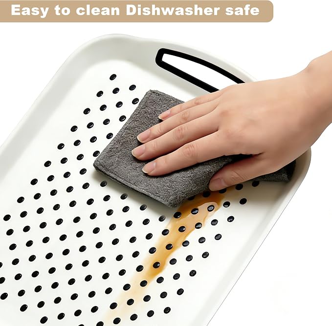 Non-Slip Lap Tray Set of 2,White | Dishwasher safe rectangular serving trays with handles. Perfect for couch, bed, desk. Sturdy, easy to clean