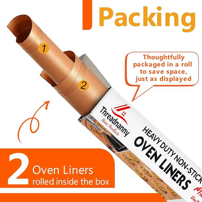 Oven Liners for Bottom of Oven - 17"x 25" Large Heavy Duty Non-Stick 2 Pack | Resistant to 500°F, BPA & PFOA Free, Reusable, Fits Electric, Gas, Toaster, Microwave Ovens & Grills, Spill Guard, Copper