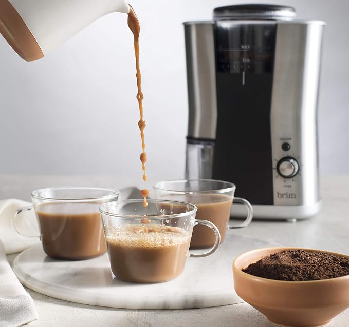 BRIM Conical Burr Coffee Grinder, Uniformly Grinds Beans for 1-17 Cups of Coffee, Features Removable Bean Container, 17 Precise Grind Size Settings, and Convenient Auto Shut Off, Stainless Steel/Black